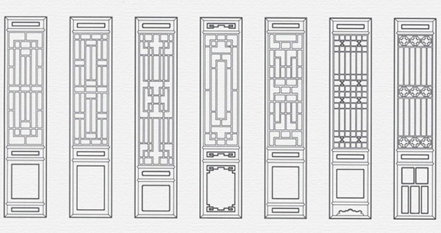 白河常用中式仿古花窗图案隔断设计图