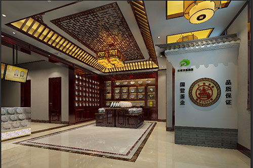 白河古朴典雅的中式茶叶店大堂设计效果图